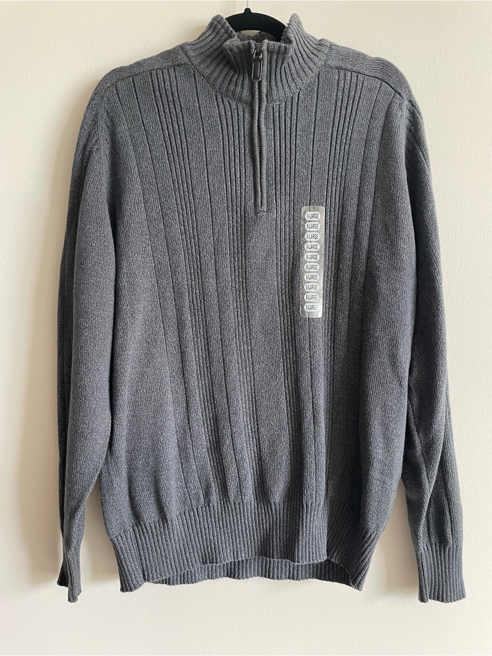 Oscar de la Renta fleece lined collar quarter zip sweater classic preppy XL